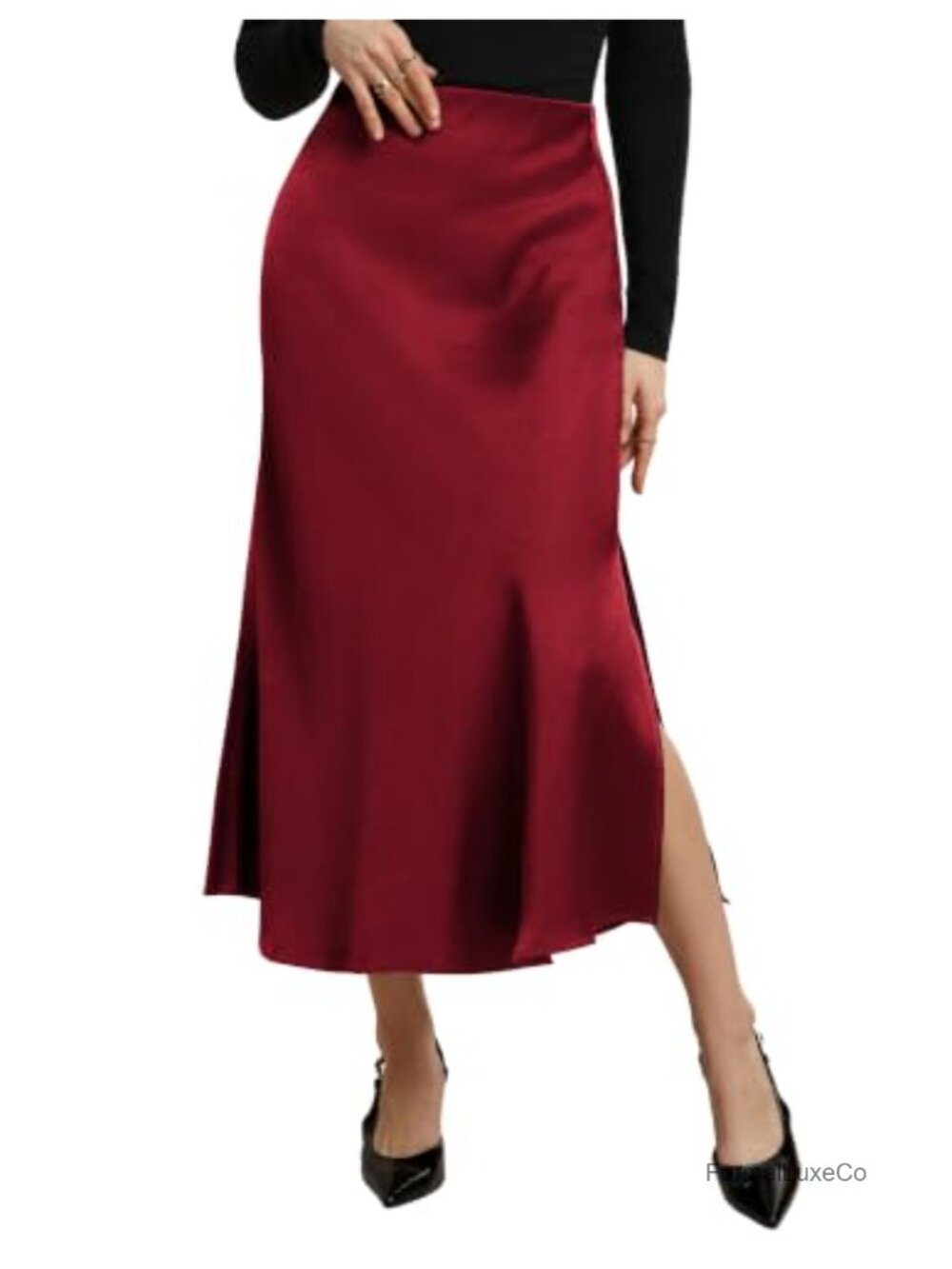 Satin Midi Skirt High Waisted Silk Flowy Fishtail